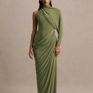 Asymmetric Neck Elegant Maxi Dress