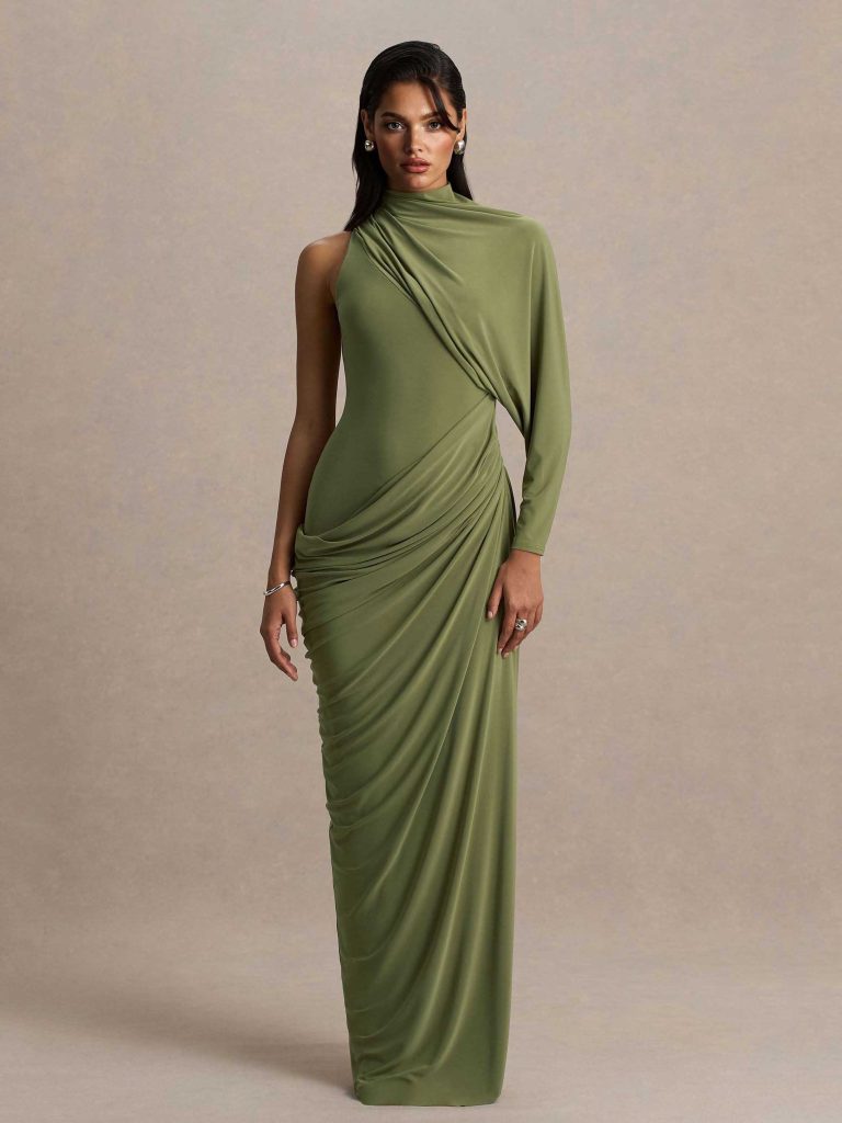 Asymmetric Neck Elegant Maxi Dress
