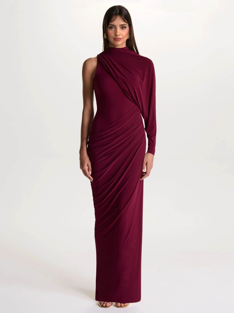 Asymmetric Neck Elegant Maxi Dress