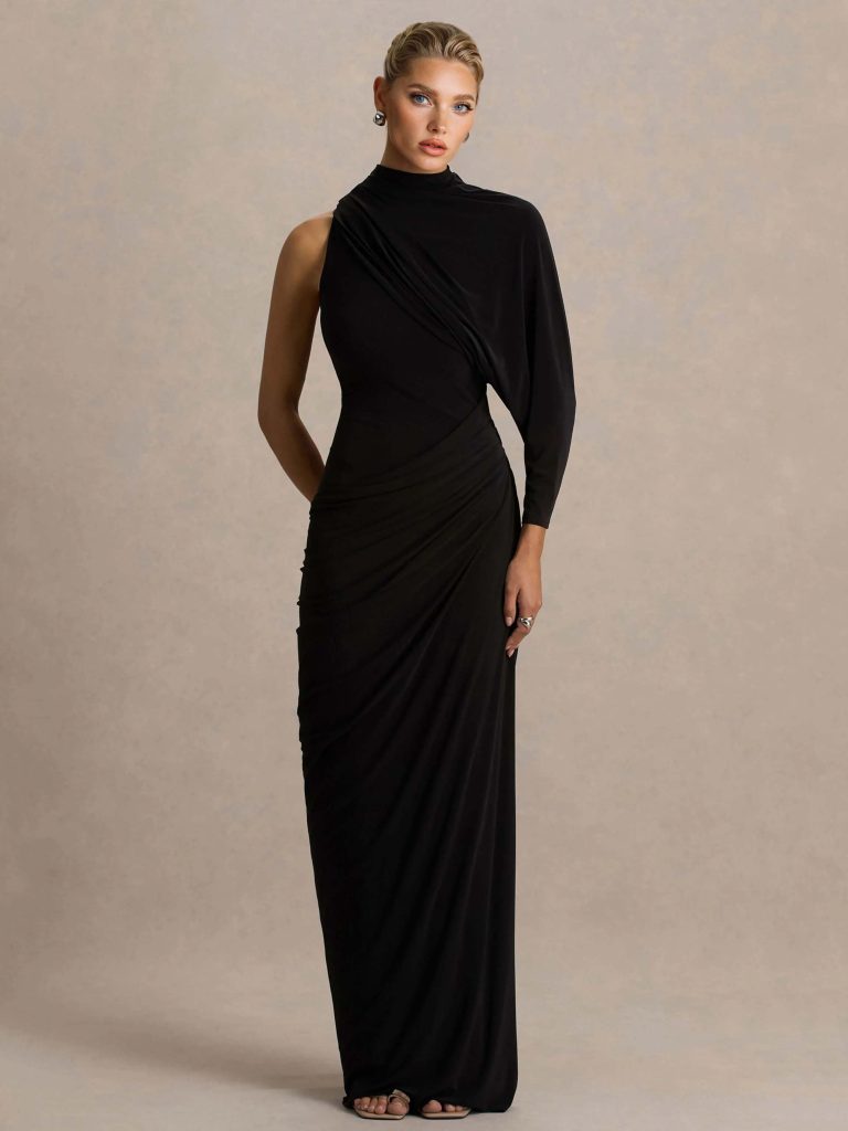 Asymmetric Neck Elegant Maxi Dress