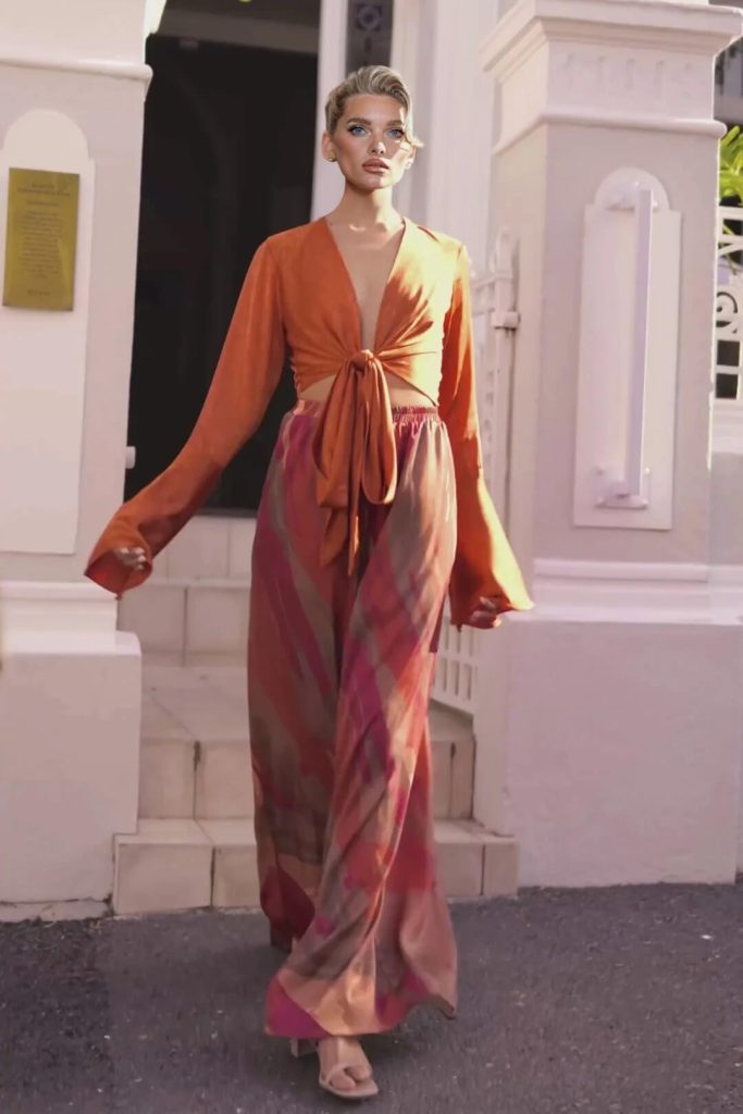 Printed High-Waisted Wide-Leg Casual Two-Piece Set