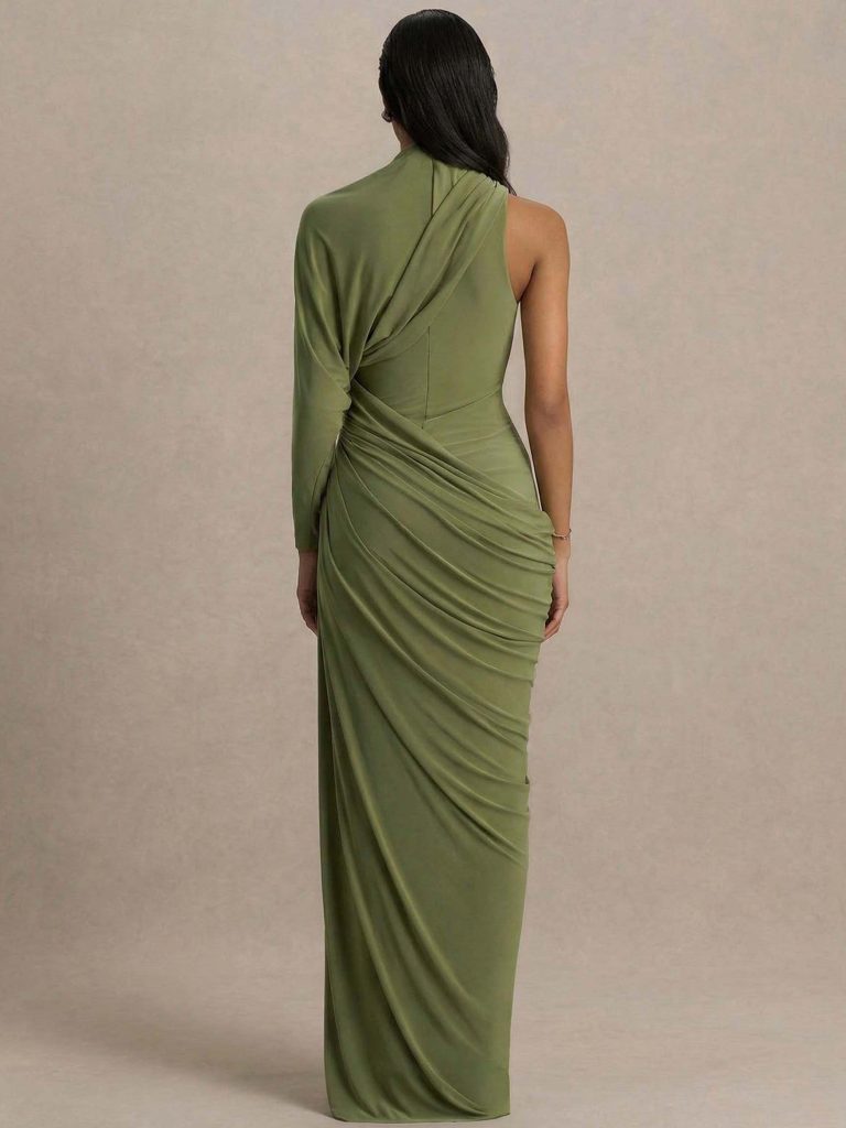 Asymmetric Neck Elegant Maxi Dress