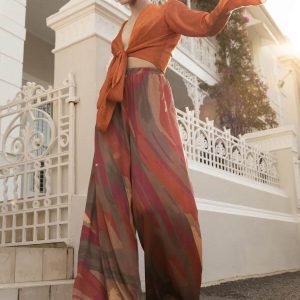 Printed High-Waisted Wide-Leg Casual Two-Piece Set