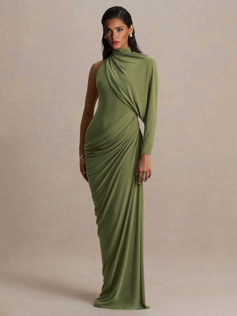Asymmetric Neck Elegant Maxi Dress
