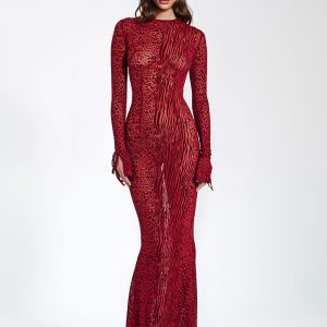 Leopard Print Mesh Halter Maxi Dress