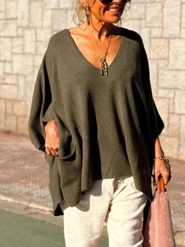 Knit V-Neck Loose Fit Sweater