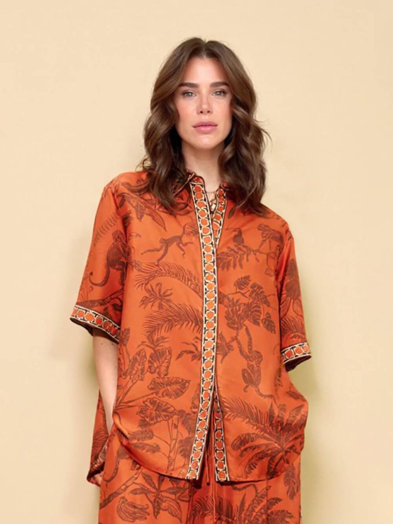 Printed Satin Slit Wide-Leg Two-Piece Set